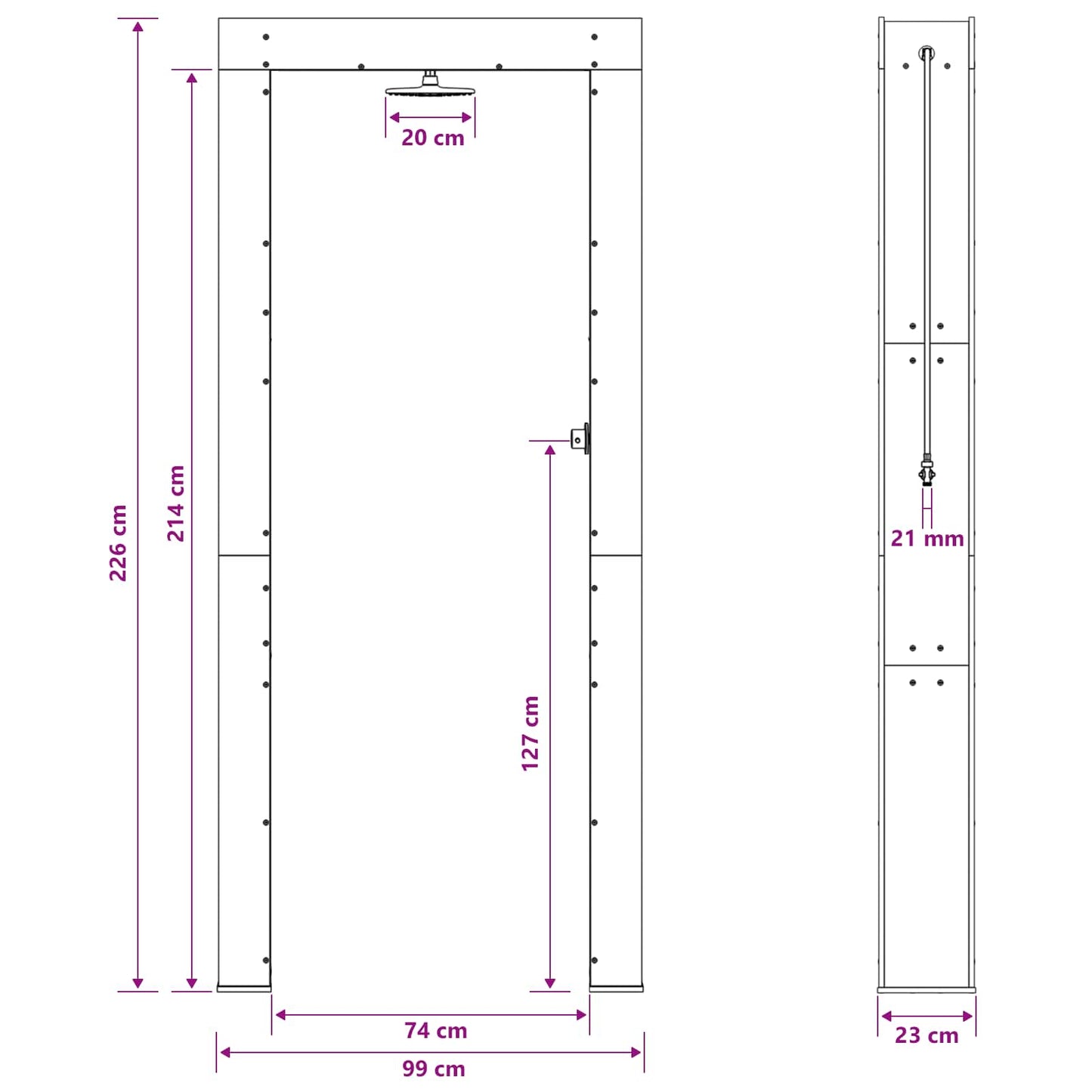Buitendouche 226 cm Massief grenenhout en roestvrij staal Wit