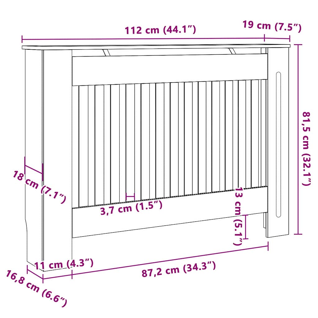 Radiatorafdekking 2 pcs Grijs 112 x 19 x 81,5cm Bewerkt hout