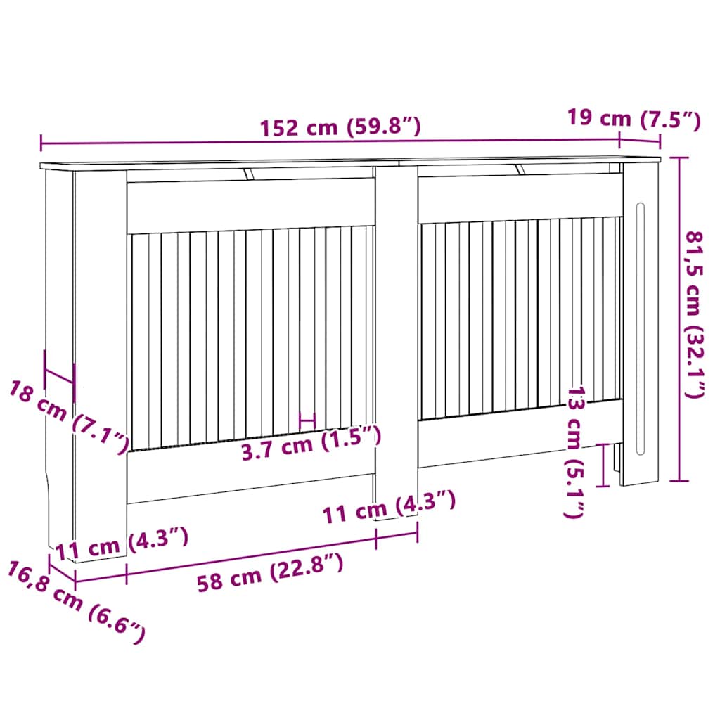 Radiatorafdekking 2 pcs Zwart 152 x 19 x 81,5 cm Bewerkt hout