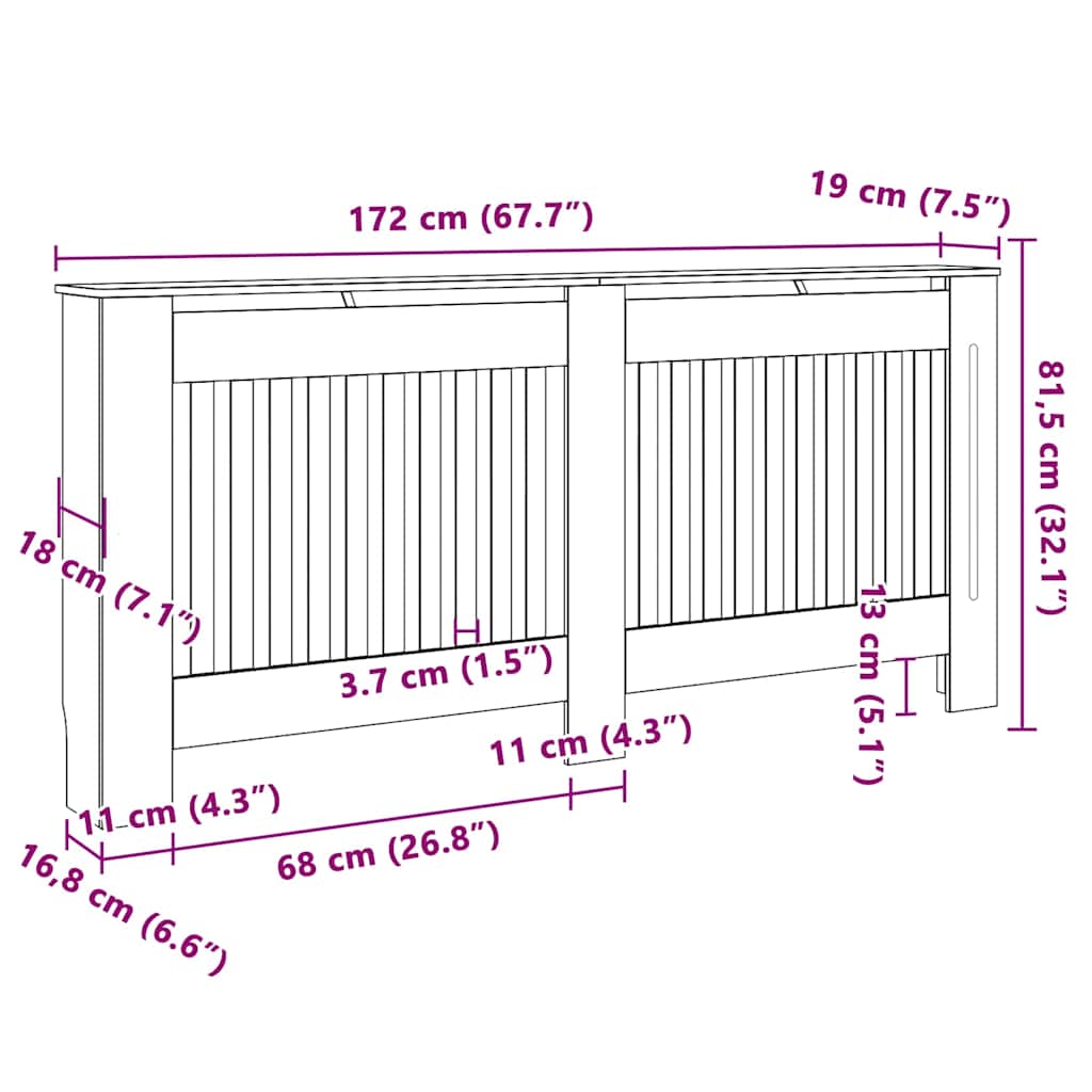 Radiatorafdekking 2 pcs Zwart 172 x 19 x 81,5 cm Bewerkt hout
