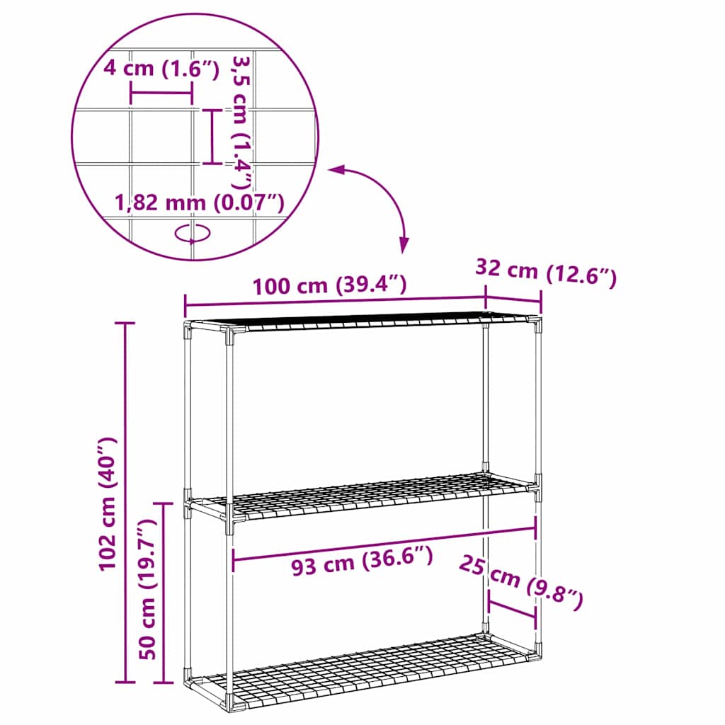 3-laags plantenstandaard Zwart 100 x 32 x 102 cm Staal