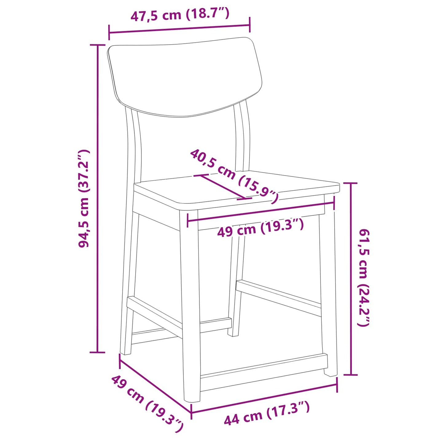 Eettafelstoelen 2 pcs Wit 48 x 49 x 95 cm Massief Rubberhout