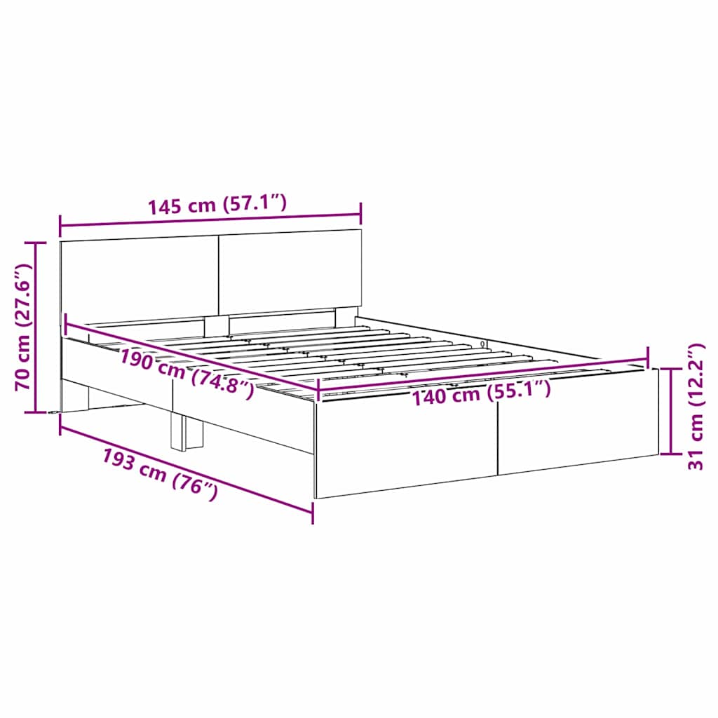 Bedframe met hoofdeinde Oud Hout 140 x 190 cm Bewerkt hout