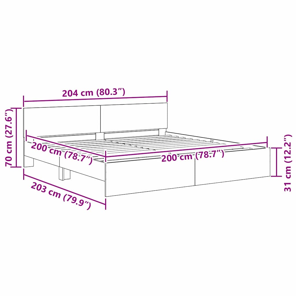 Bedframe met hoofdeinde Zwart Eiken 200 x 200 cm Bewerkt hout