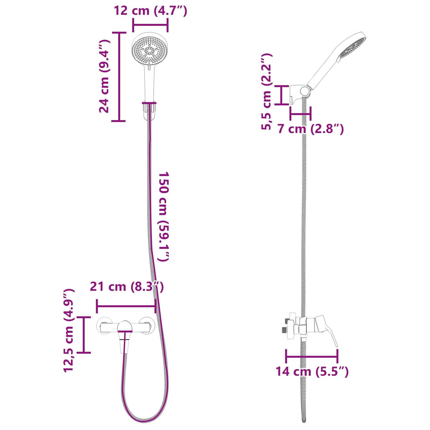 Doucheset G 1 / 2 Inch Koper Zwart met douchekop