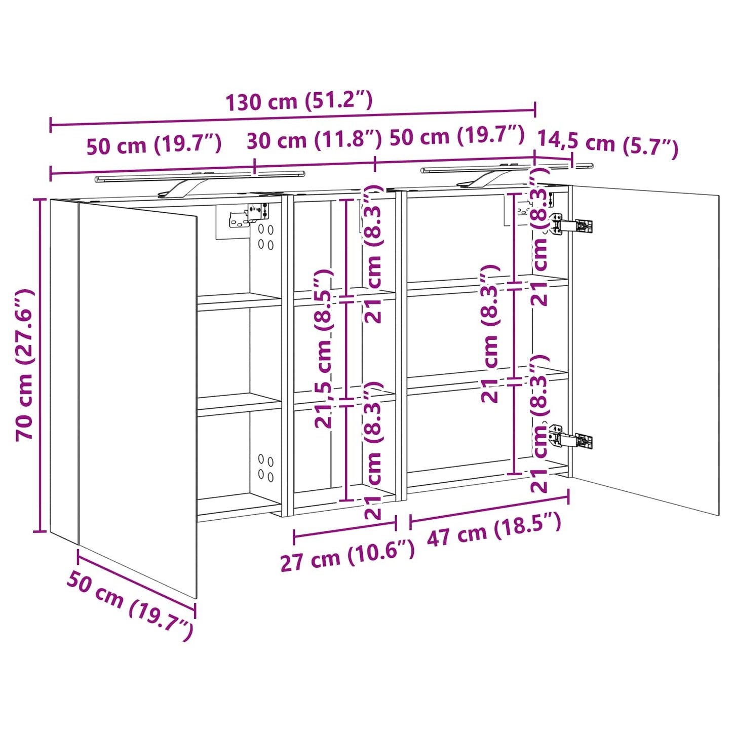Badkamerkastenset 3 pcs 130 x 14,5 x 70 cm Bewerkt hout