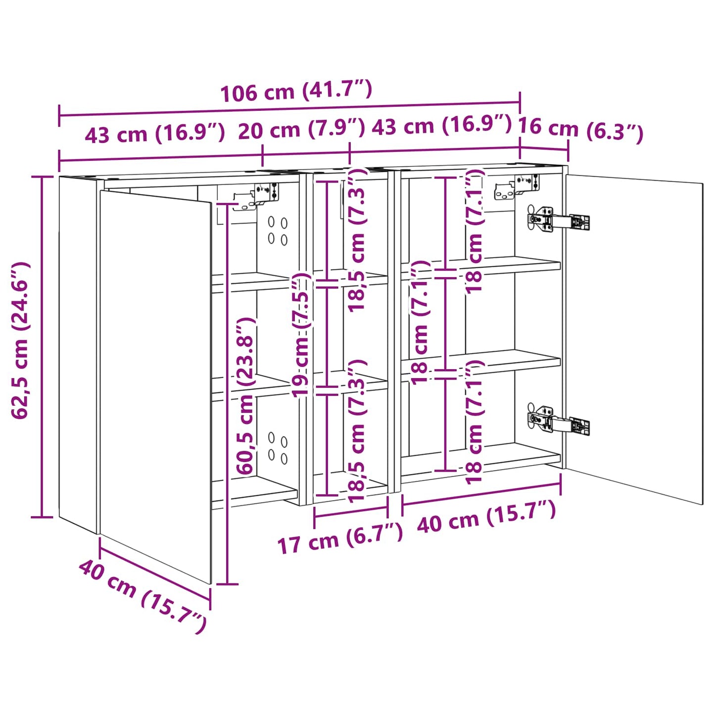 Badkamerkastenset voor 3 pcs 106 x 16 x 62,5 cm Bewerkt hout