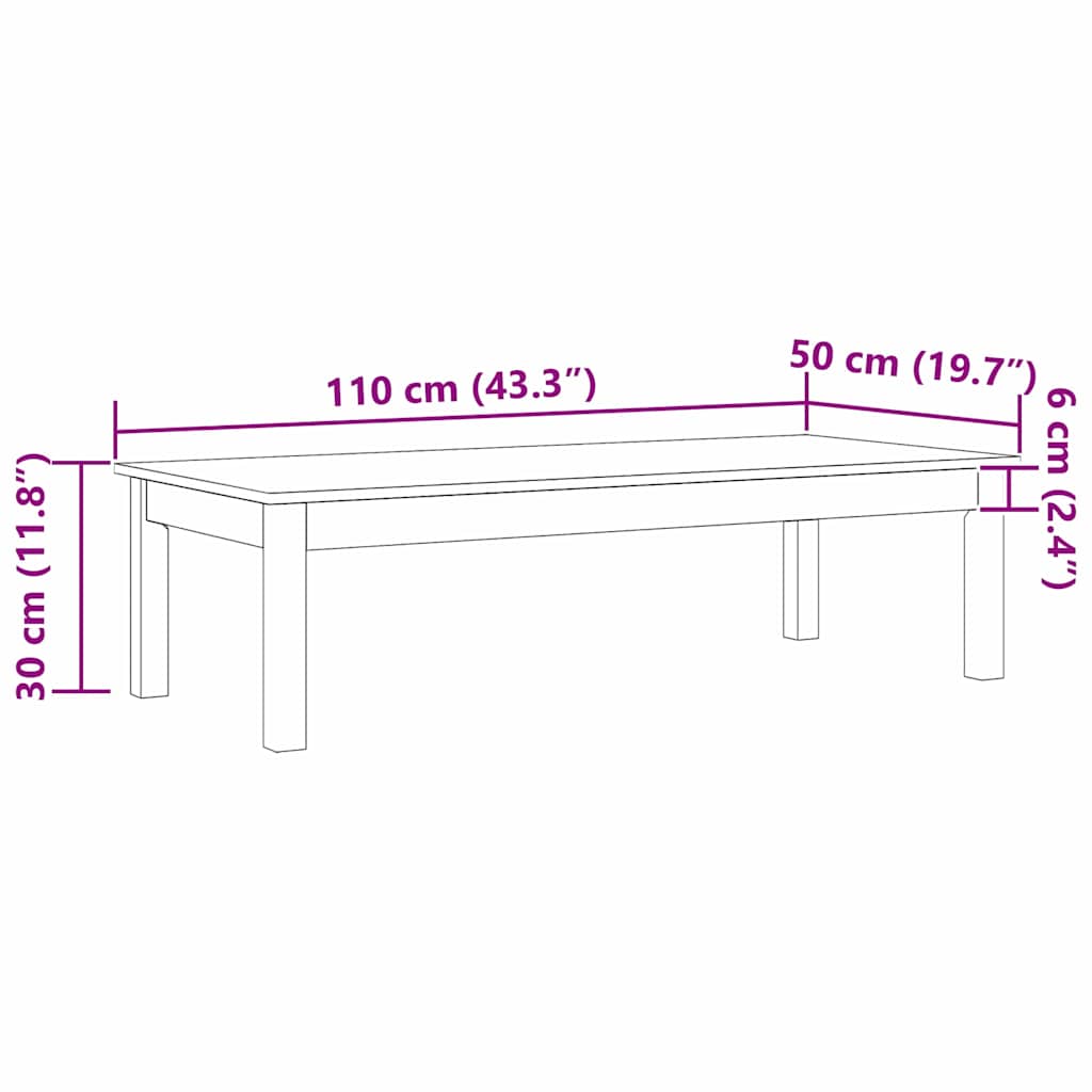 Salontafel Max Bruin 110 x 50 x 30 cm Massief grenenhout