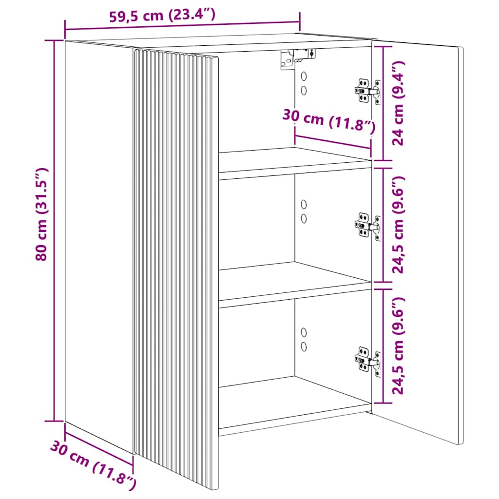 TV-wandkast Wandgemonteerd Wit 59,5 x 31 x 60 cm Bewerkt hout