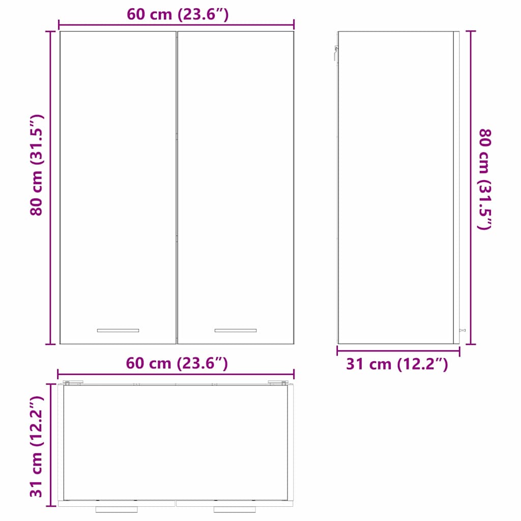 Hangkast met plank Riga Wit 60 x 31 x 80 cm Bewerkt hout
