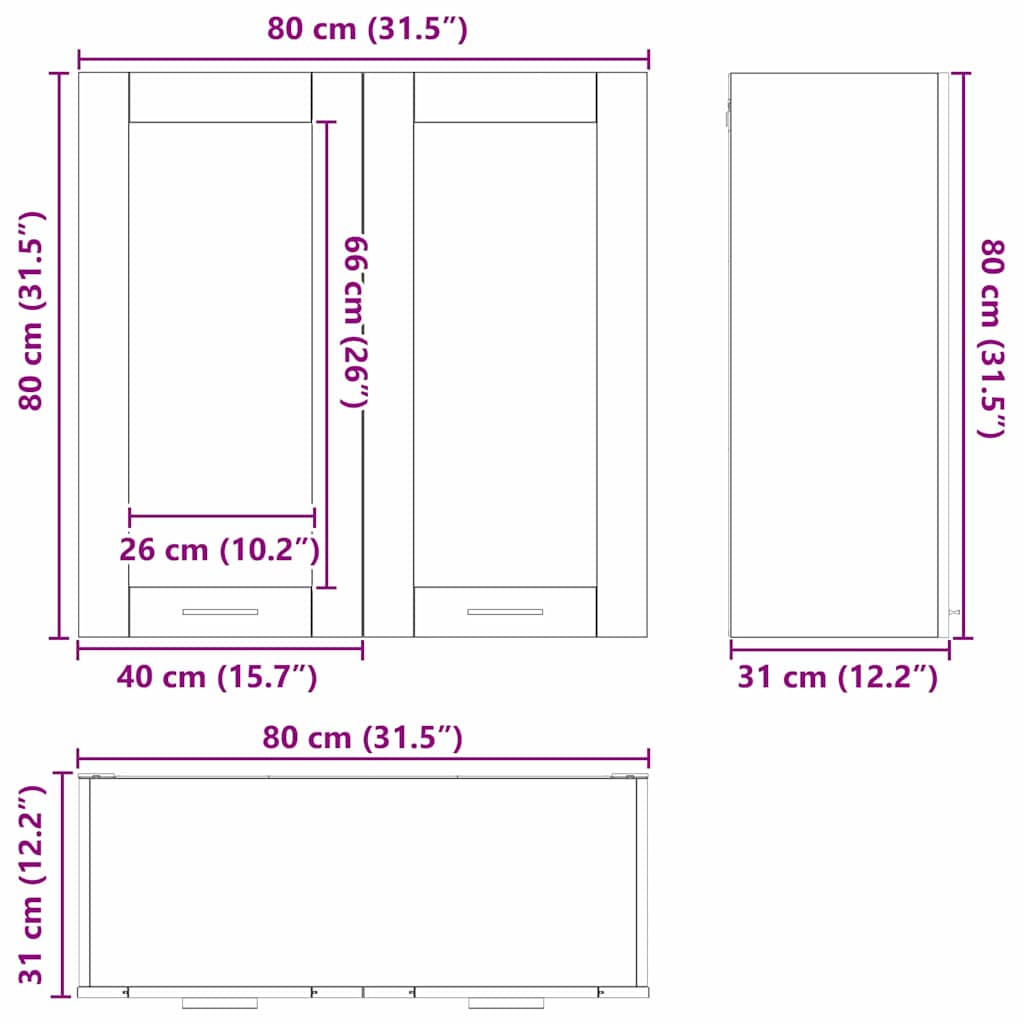 Hangkast Riga Zwart Eiken 80 x 31 x 80 cm Bewerkt hout
