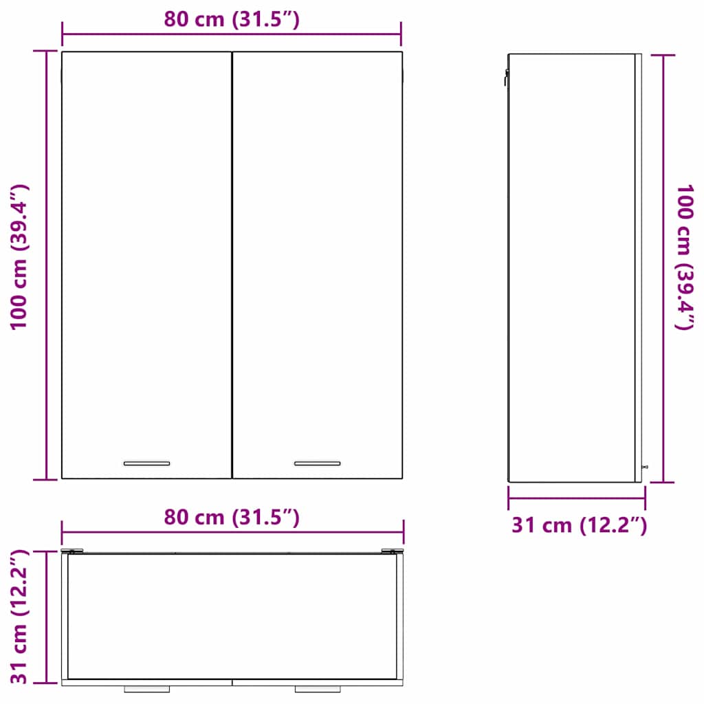 Hangkast met plank Riga Wit 80 x 31 x 100 cm Bewerkt hout