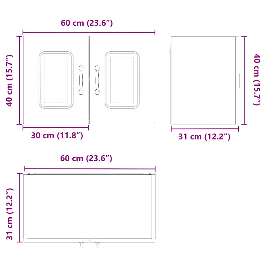 Keukenkast aan de muur Wit 60 x 31 x 40 cm Bewerkt hout