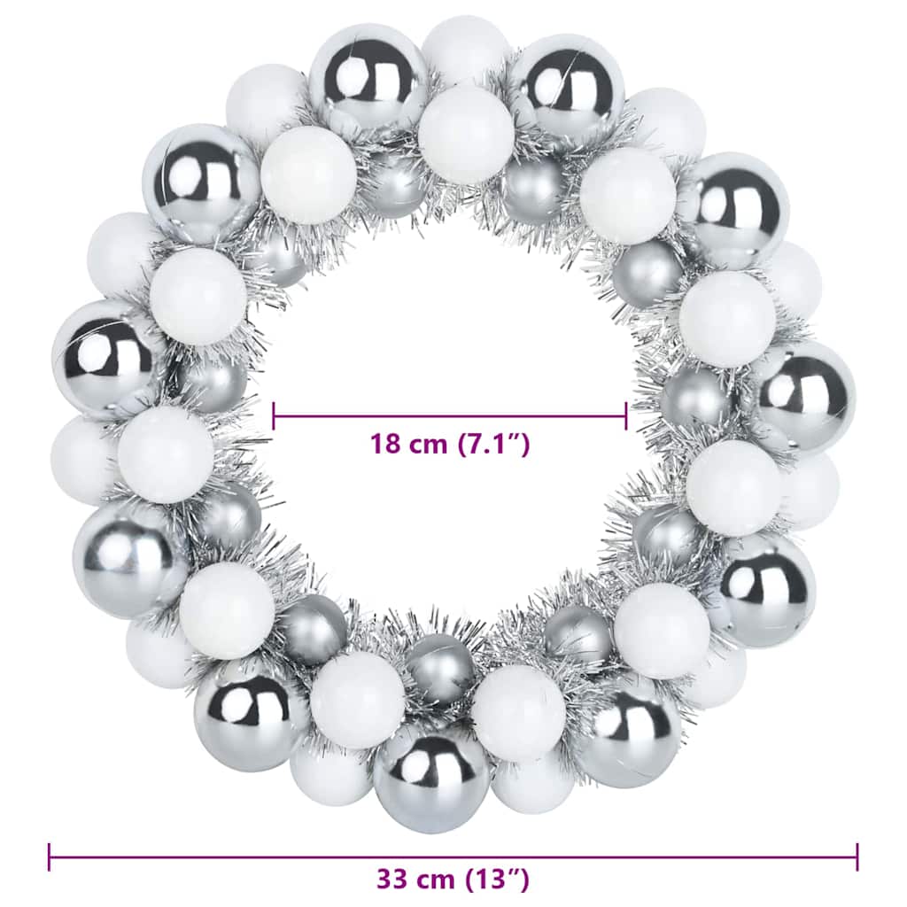 Kerstbal Kransen 2 pcs Wit en Zilver 33 x 33 x 7 cm Polystyreen