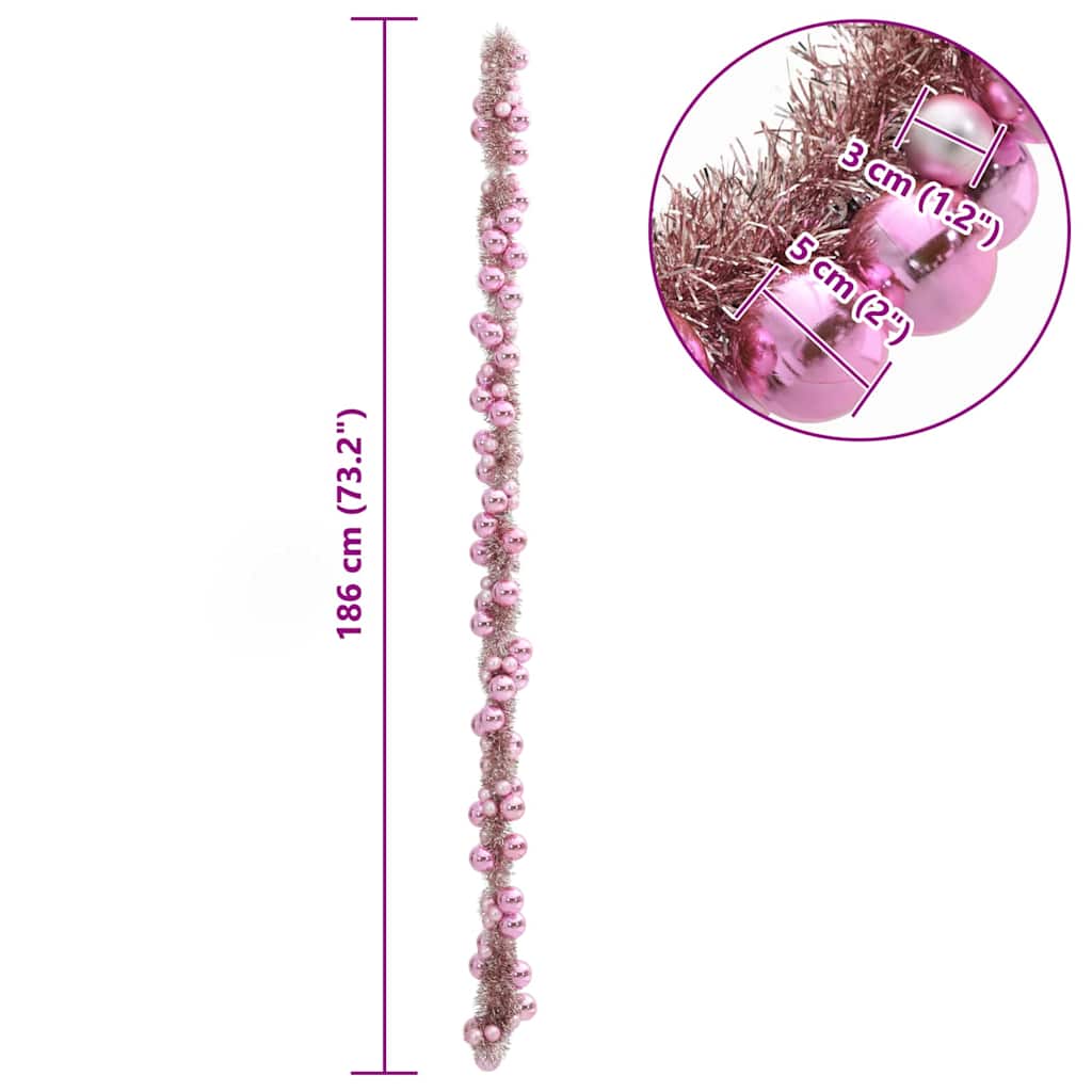 Kerstbal Guirlande Roze 186 cm Polystyreen