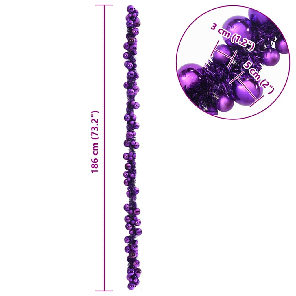 Kerstbal Guirlande Lila 186 cm Polystyreen