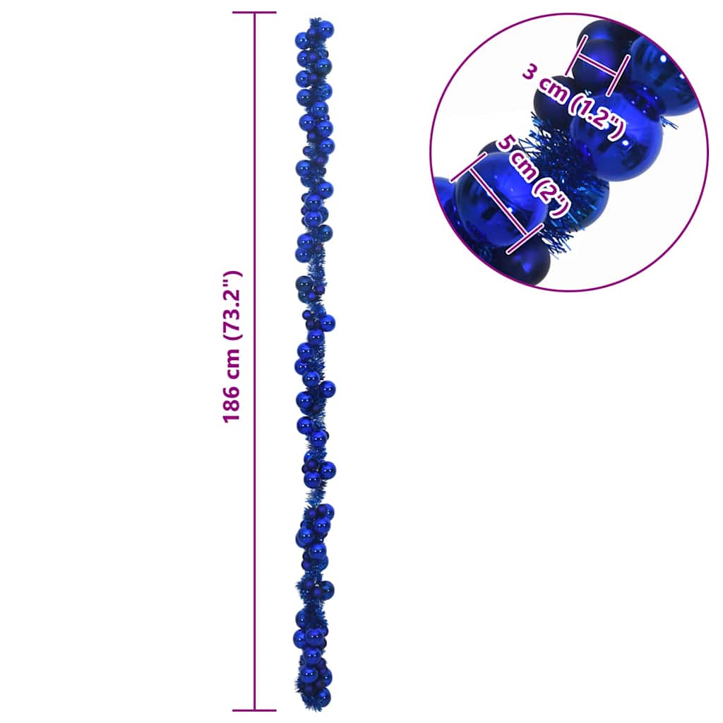 Kerstbal Guirlande Blauw 186 cm Polystyreen