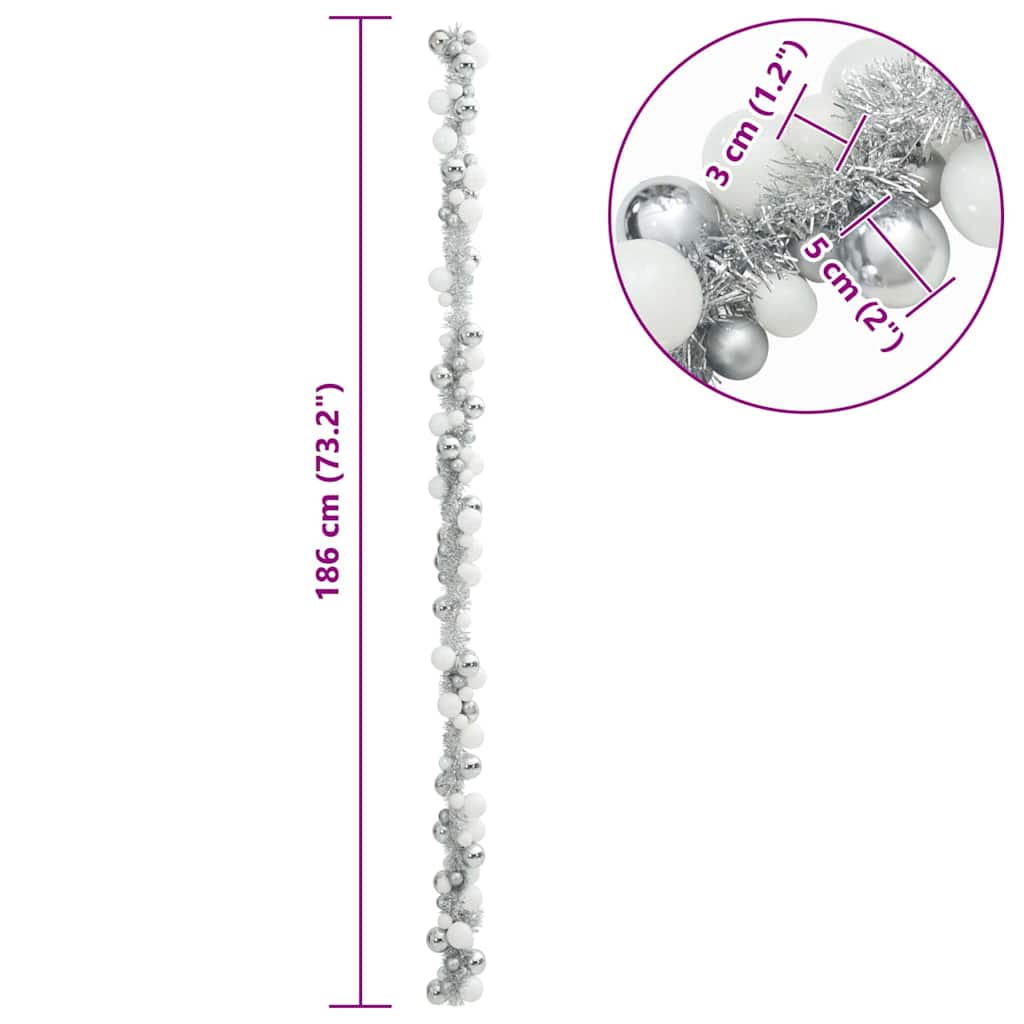Kerstbal Guirlande Wit en Zilver 186 cm Polystyreen