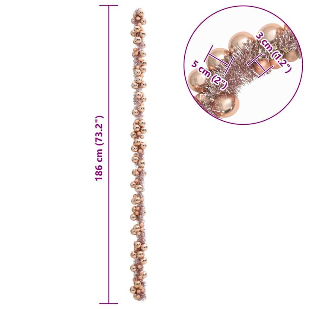 Kerstbal Guirlande Rose Gold 186 cm Polystyreen