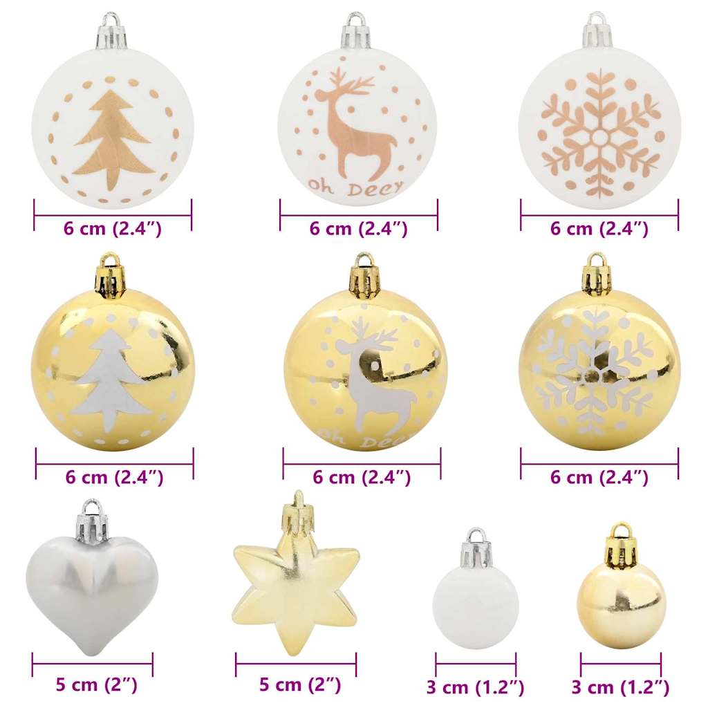 Kerstbal Set 40 pcs Wit en Goud