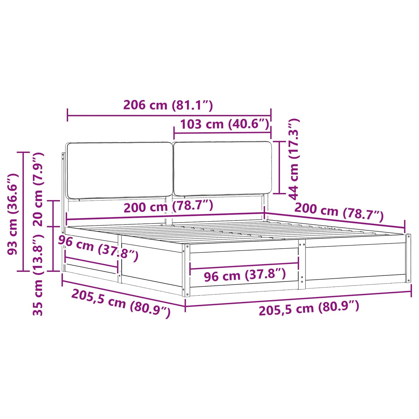Bedframe met Gevoerd Hoofdgedeelte Taupe 200 x 200 cm