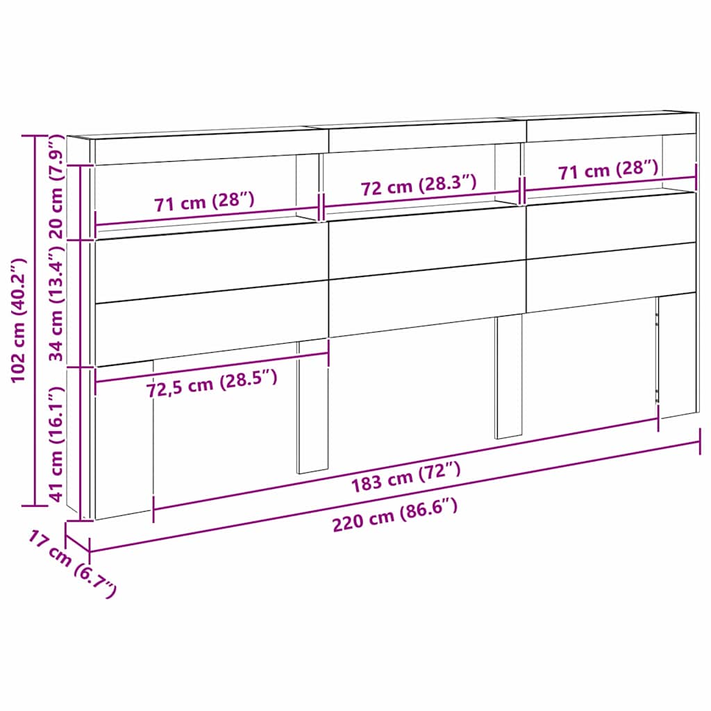 Hoofdbord met plank Zwart Eiken 220 x 17 x 102 cm Bewerkt hout