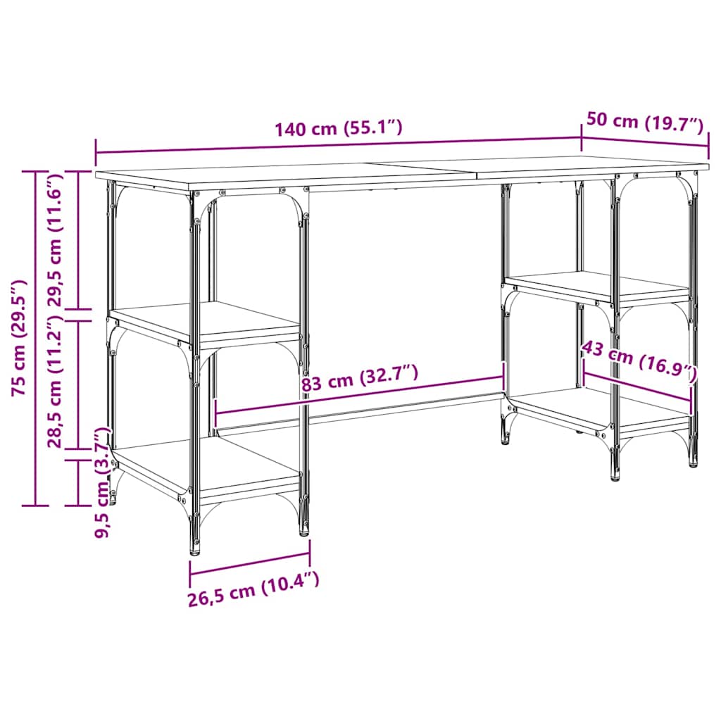 Bureau met plank Artisan Eiken 140 x 50 x 75 cm Bewerkt hout