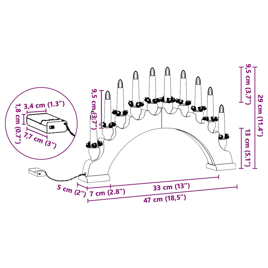 Kerst Kaarsenboog met 10 LED Kaarsen Wit 47 x 5 x 29 cm