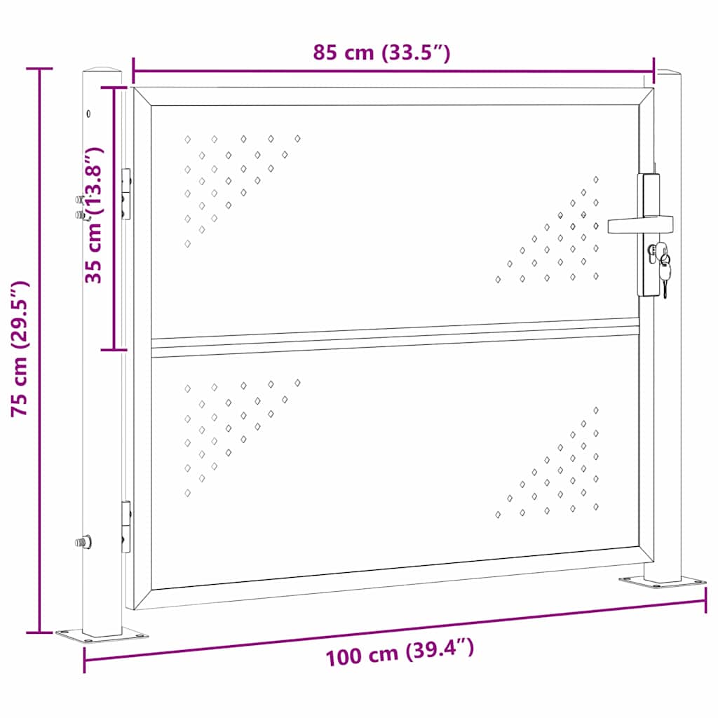 Tuinpoort met slot Zilver 85 x 70 cm Roestvrij staal