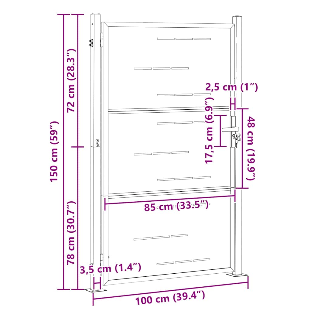 Tuinpoort Met Slot Zilver 100 X 150 Cm Roestvrij Staal