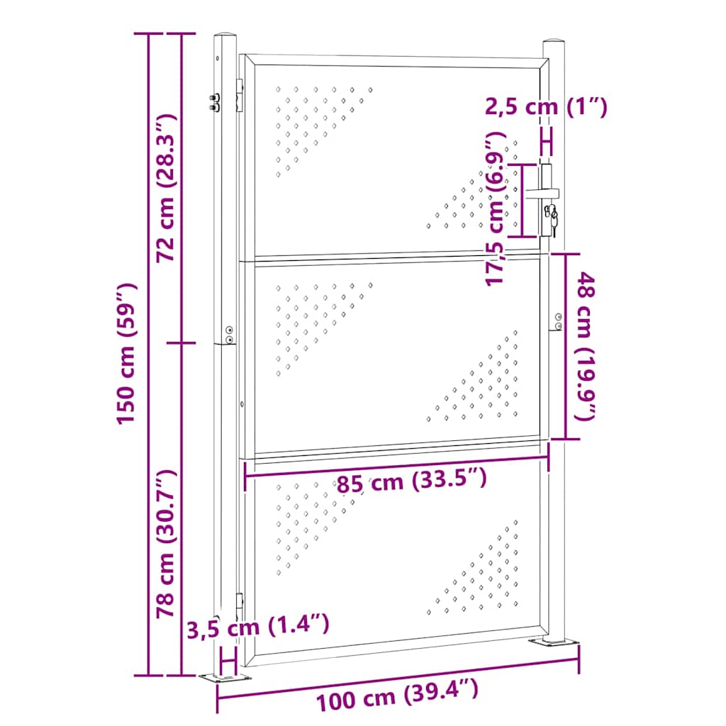 Tuinpoort Met Slot Zilver 100 X 150 Cm Roestvrij Staal