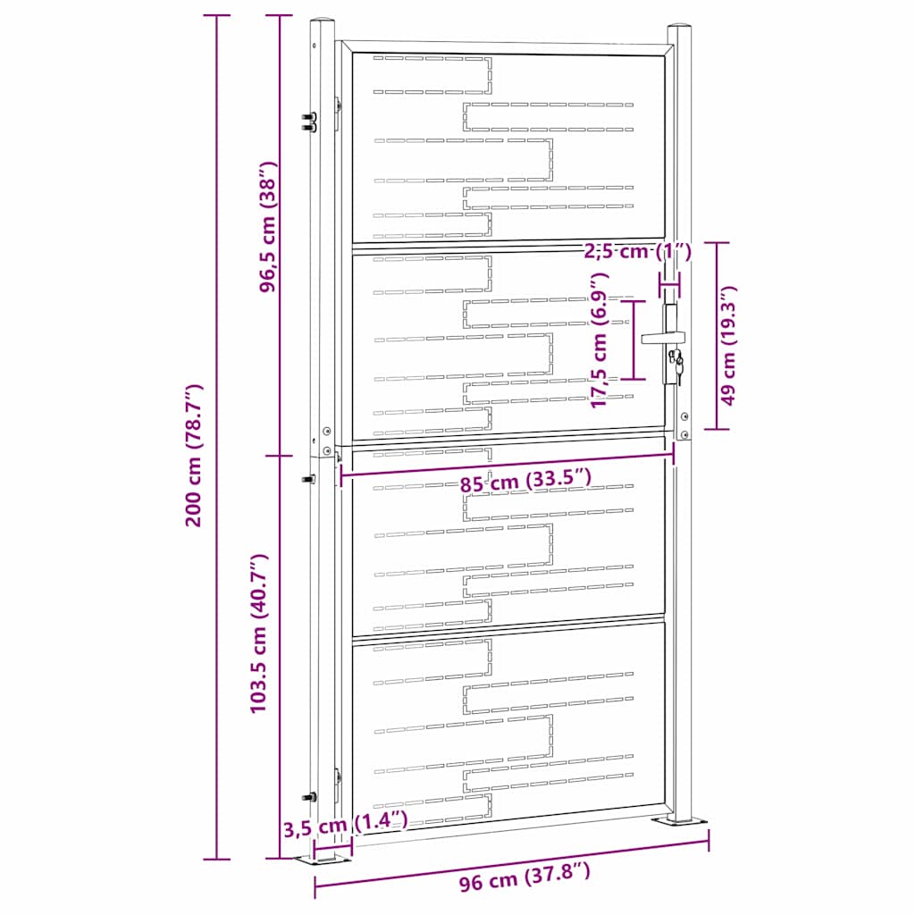 Tuinpoort met slot Zilver 85 x 196 cm Roestvrij staal