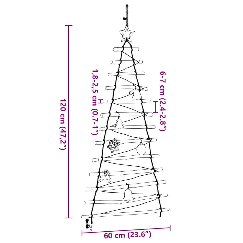 Kerstboom met 50 LED Naturel 120 cm massief essenhout