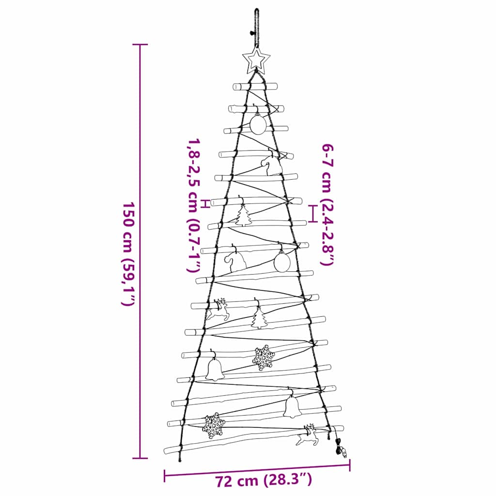 Kerstboom met 80 LED Naturel 150 cm massief essenhout