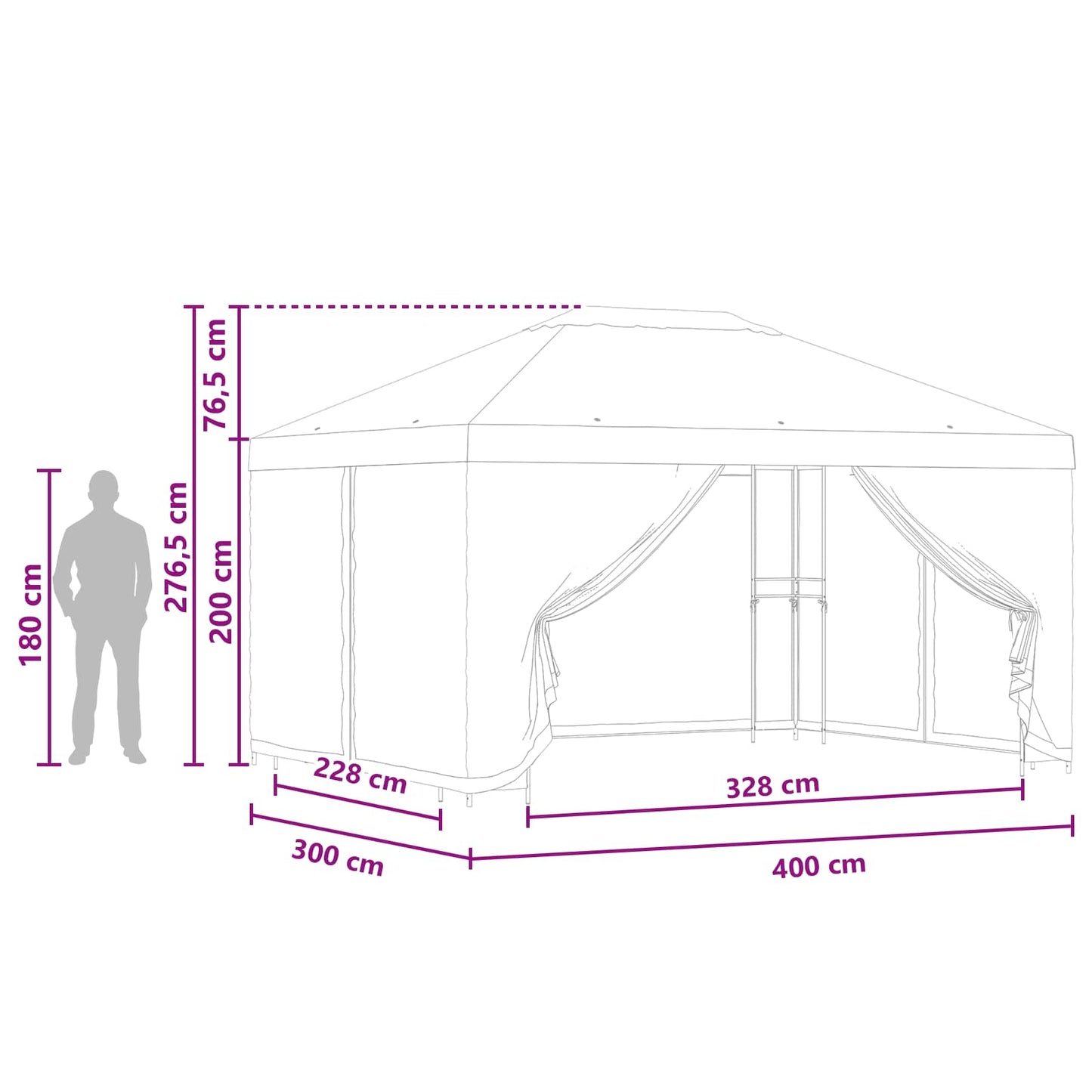 Paviljoen met zijwanden 4 × 3 m Zwart Polyester en staal