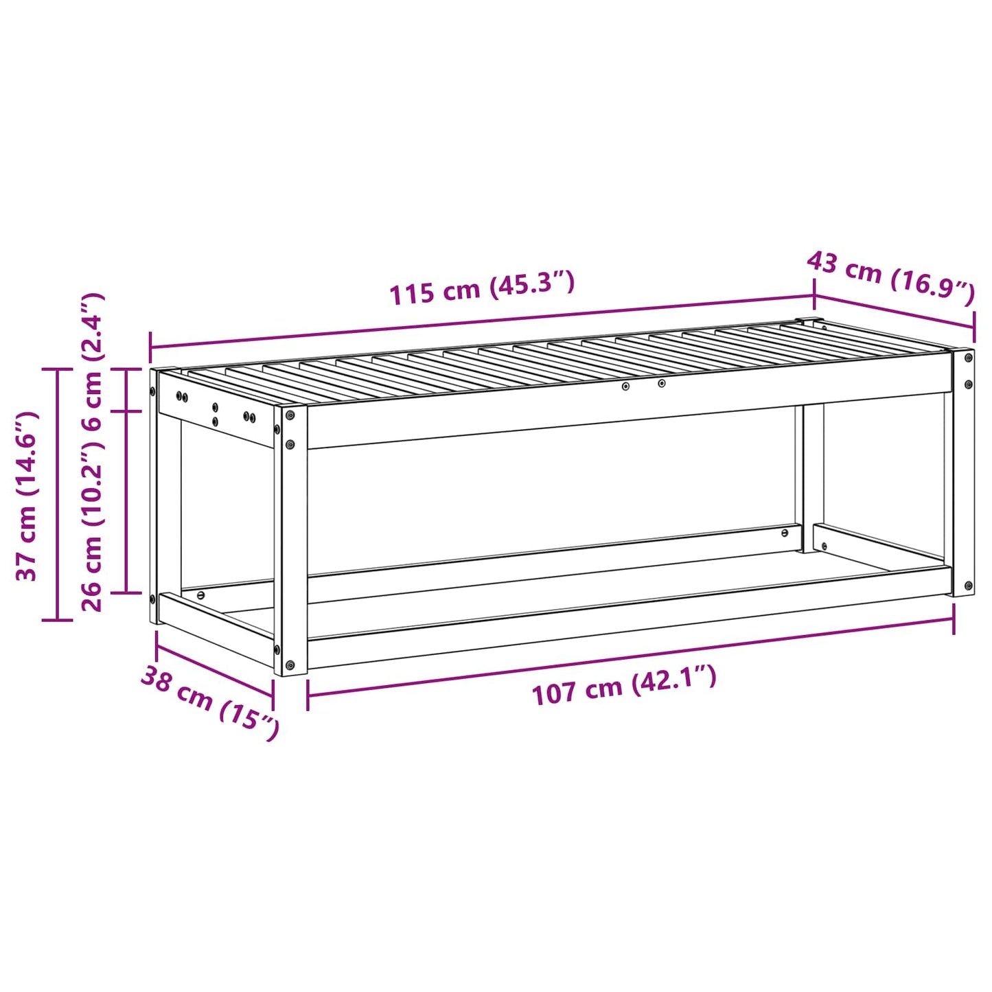 Buitenstoolbank Naturel 115 x 43 x 37 cm Massief Acaciahout