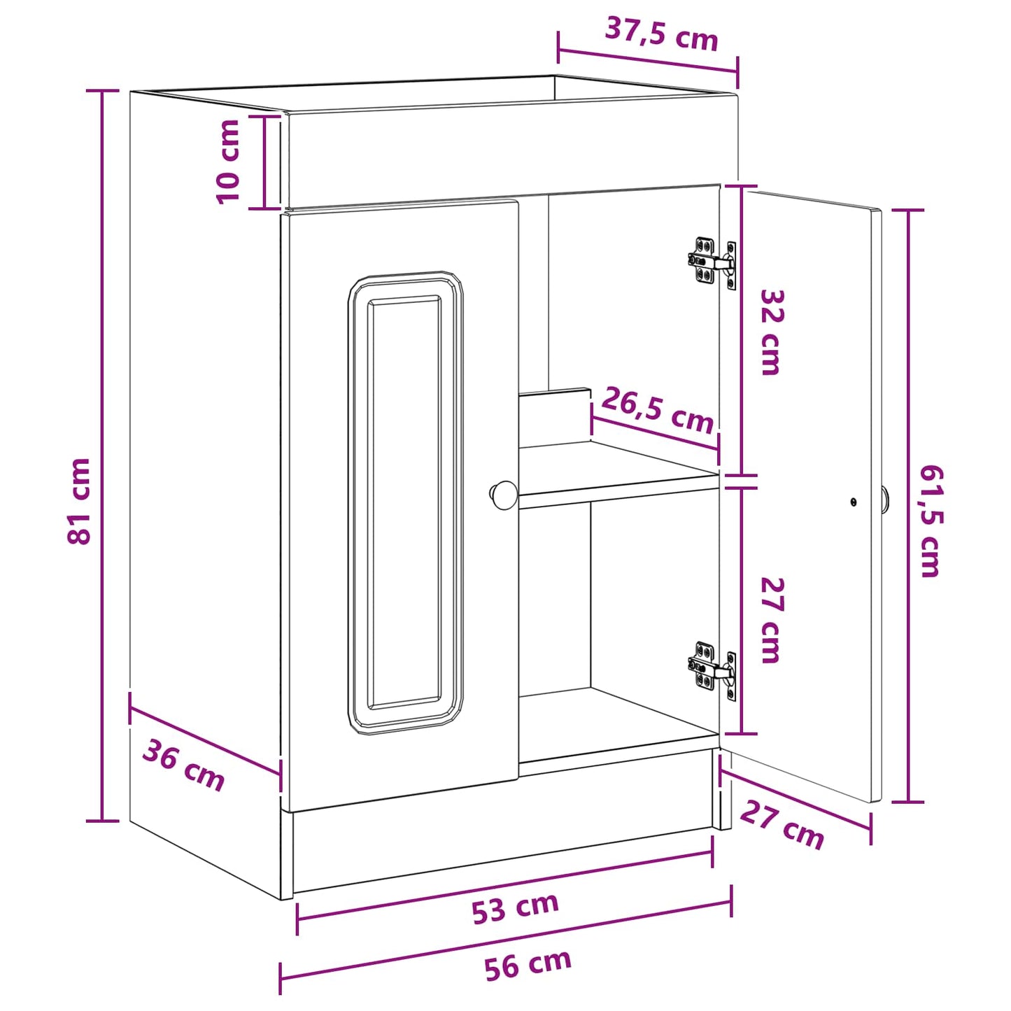 Badkamer onder wastafel kast Wit 56 x 37,5 x 81 cm Bewerkt hout