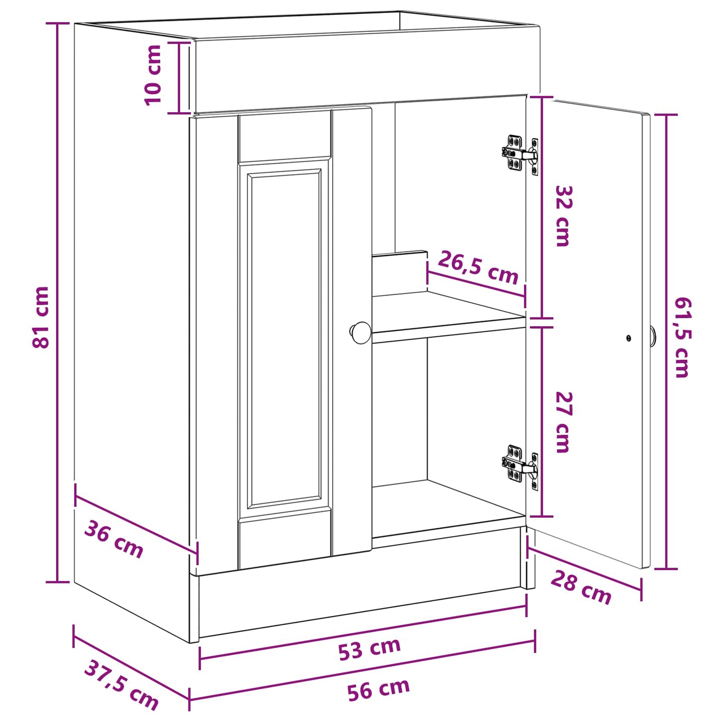 Badkamer onder wastafel kast Gerookt eiken 56 x 37,5 x 81 cm