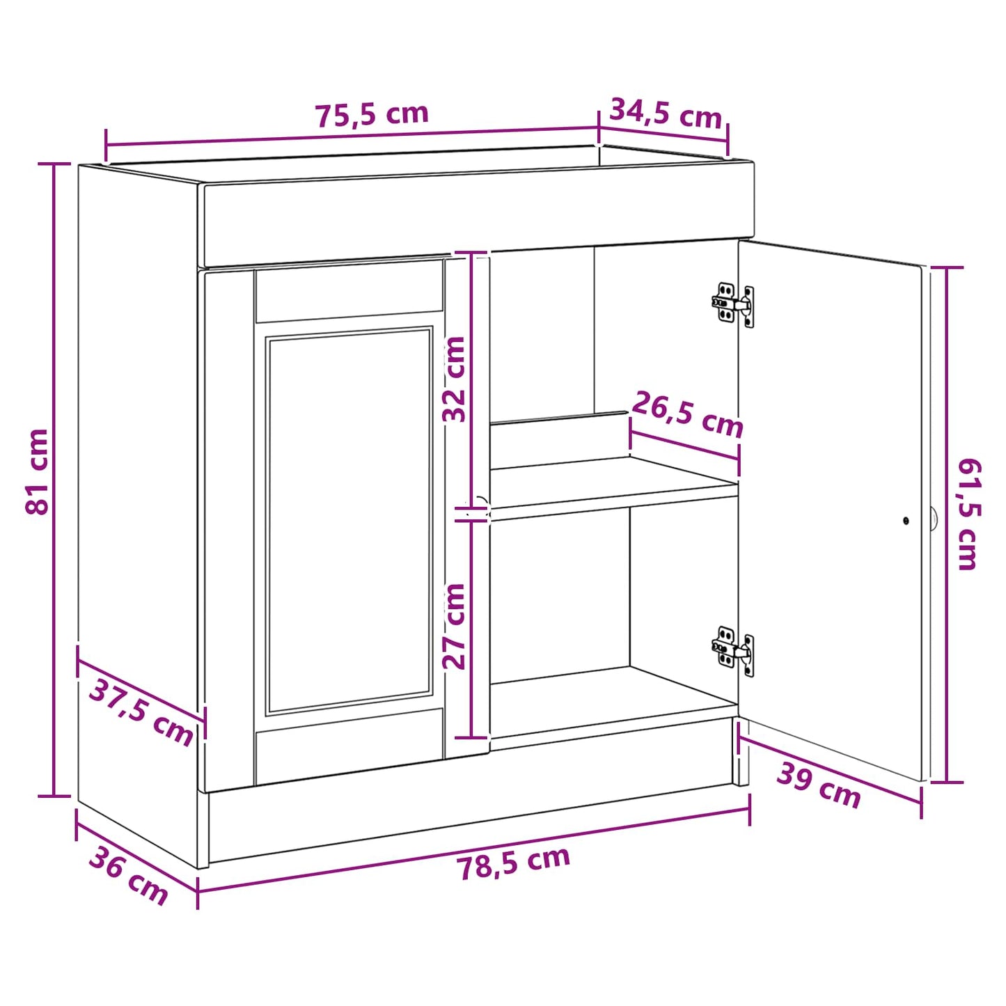 Badkamer onder wastafel kast Wit 78,5 x 37,5 x 81 cm