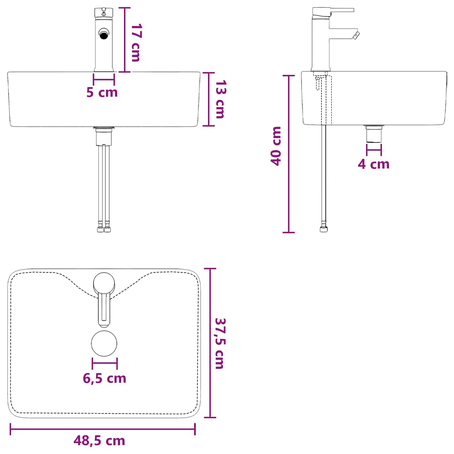 Badkamer Waskom Mat Zwart 48,5 x 37,5 x 13 cm Metaal