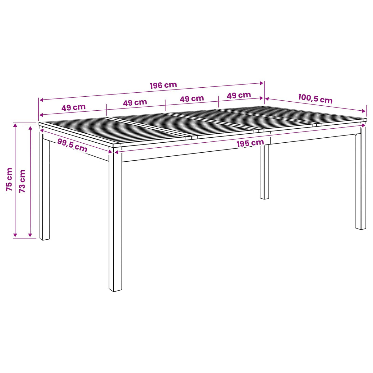 Tuindiner tafel Wit 196 x 100,5 x 75 cm Massief Acaciahout