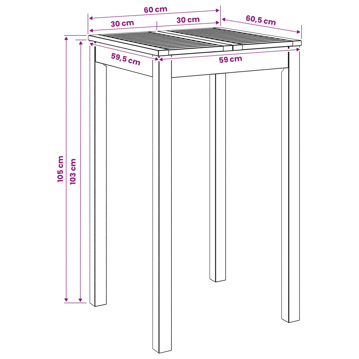 Tuinbar Tafel Wit 60 x 60,5 x 105 cm Massief Acaciahout
