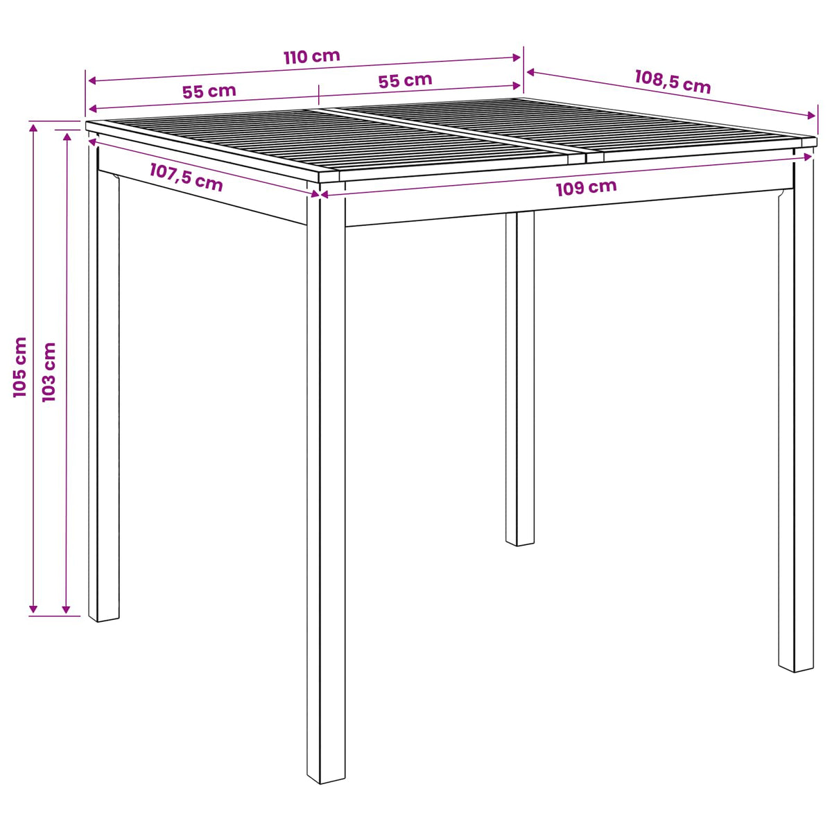Tuinbar Tafel Wit 110 x 108,5 x 105 cm Massief Acaciahout