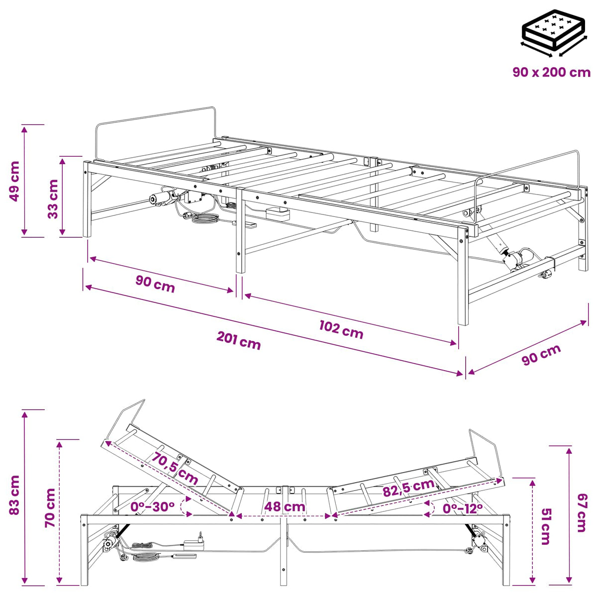 Elektrisch Verstelbaar Bedframe Zwart 90 x 200 cm Staal