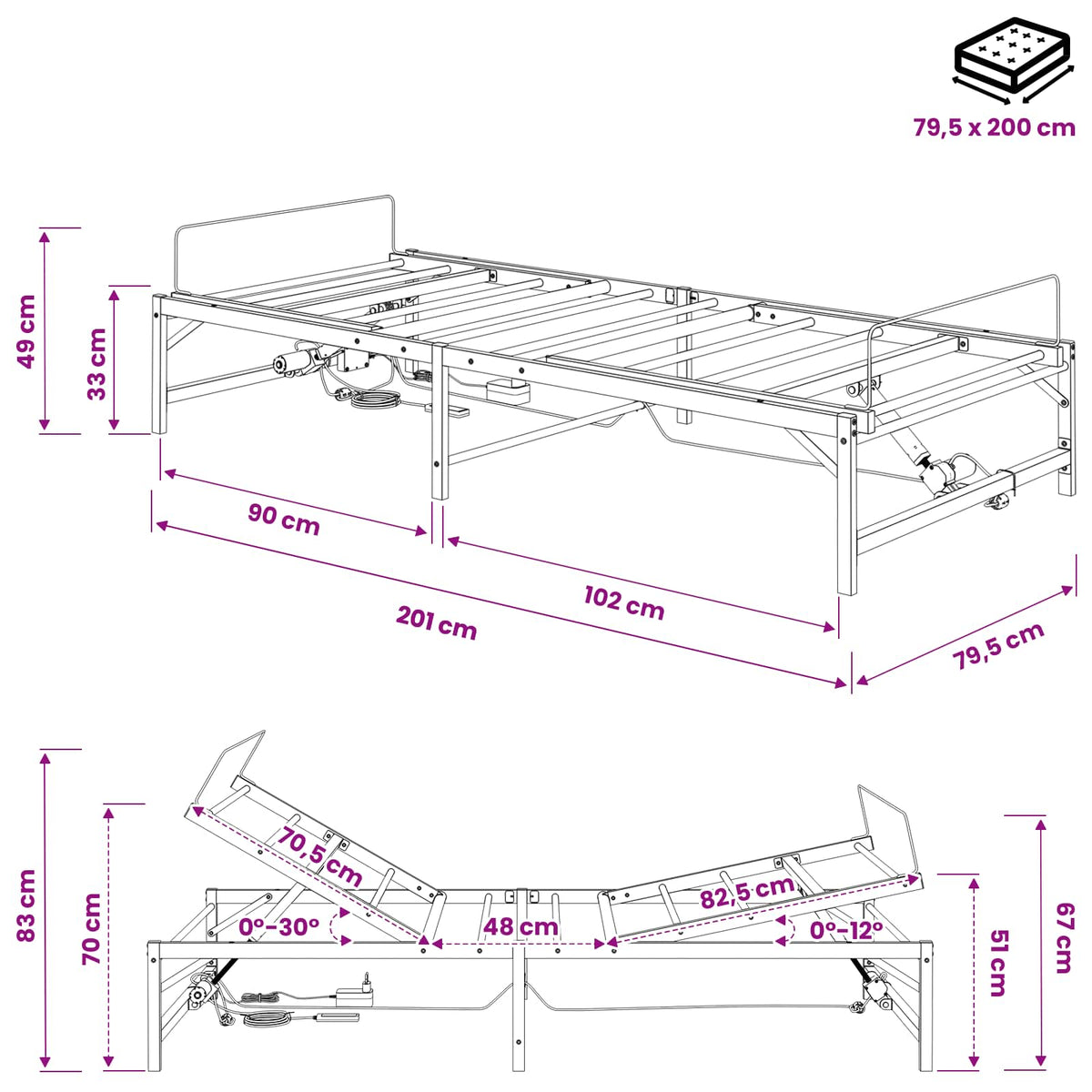 Elektrisch Verstelbaar Bedframe Wit 80 x 200 cm Staal