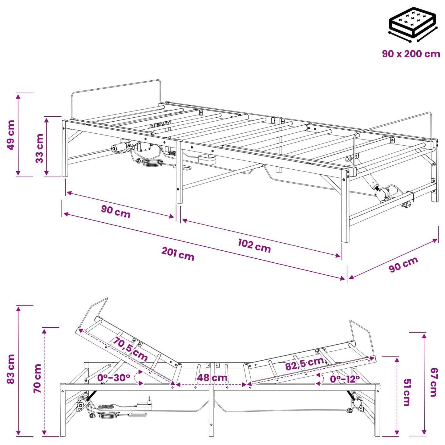 Elektrisch Verstelbaar Bedframe Wit 90 x 200 cm Staal
