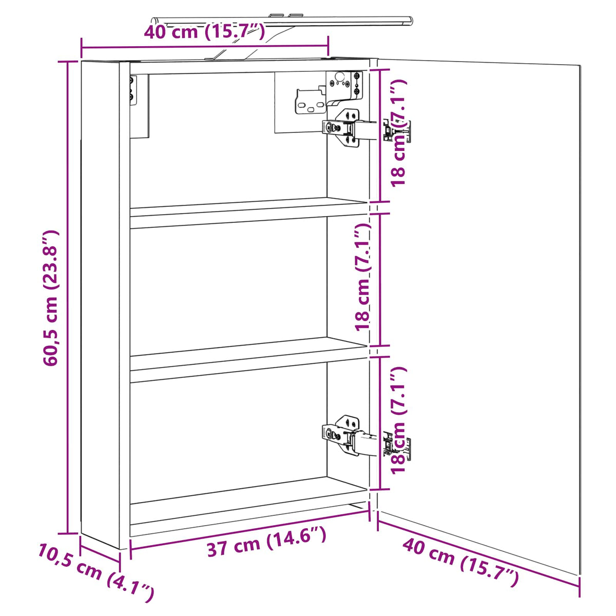 Badkamer spiegelkast Wit 40 x 10,5 x 60,5 cm Bewerkt hout