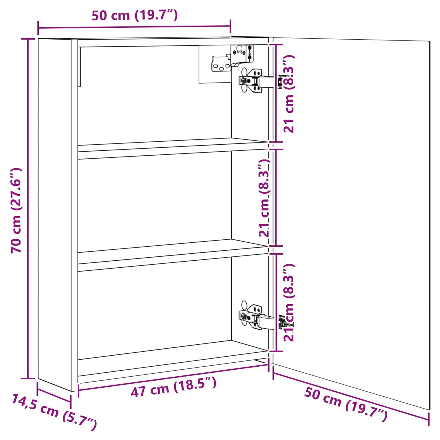 Badkamer spiegelkast Beton Grijs 50 x 14,5 x 70 cm Bewerkt hout