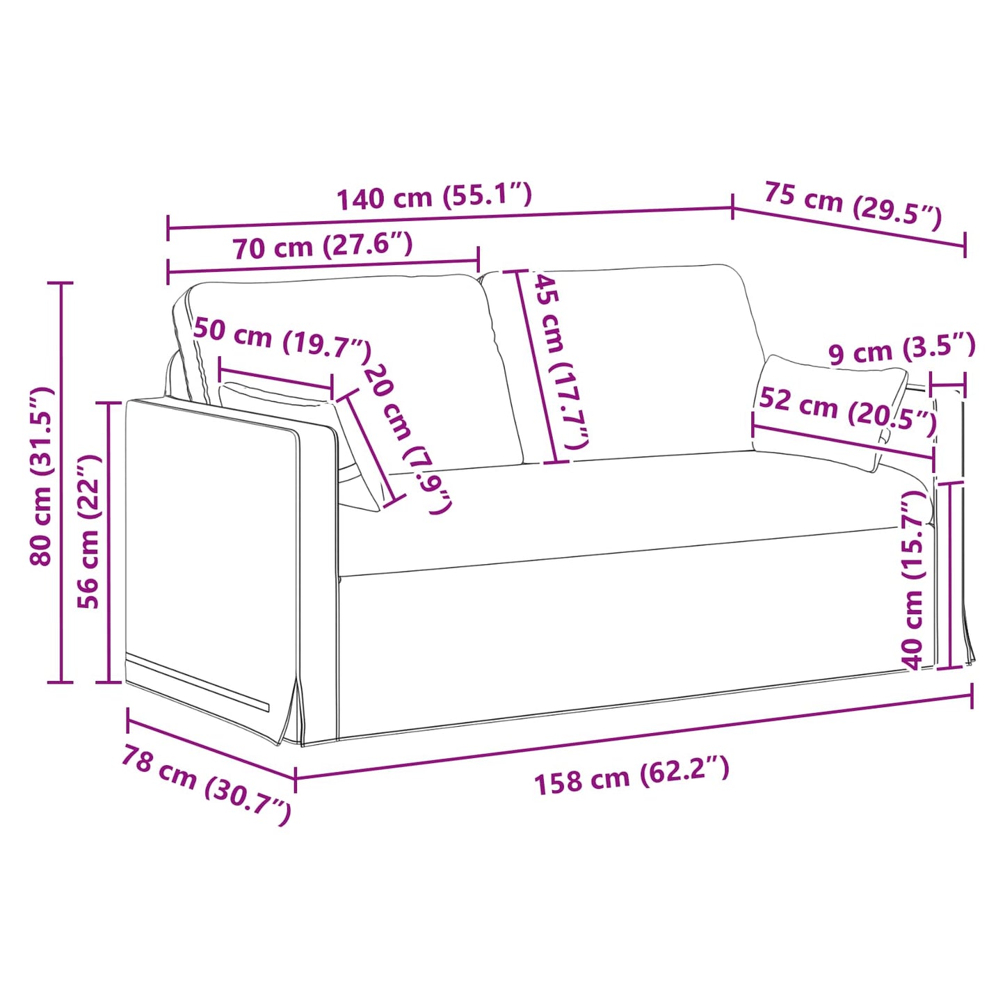 Bank Zwart 160 x 78 x 80 cm Metaal