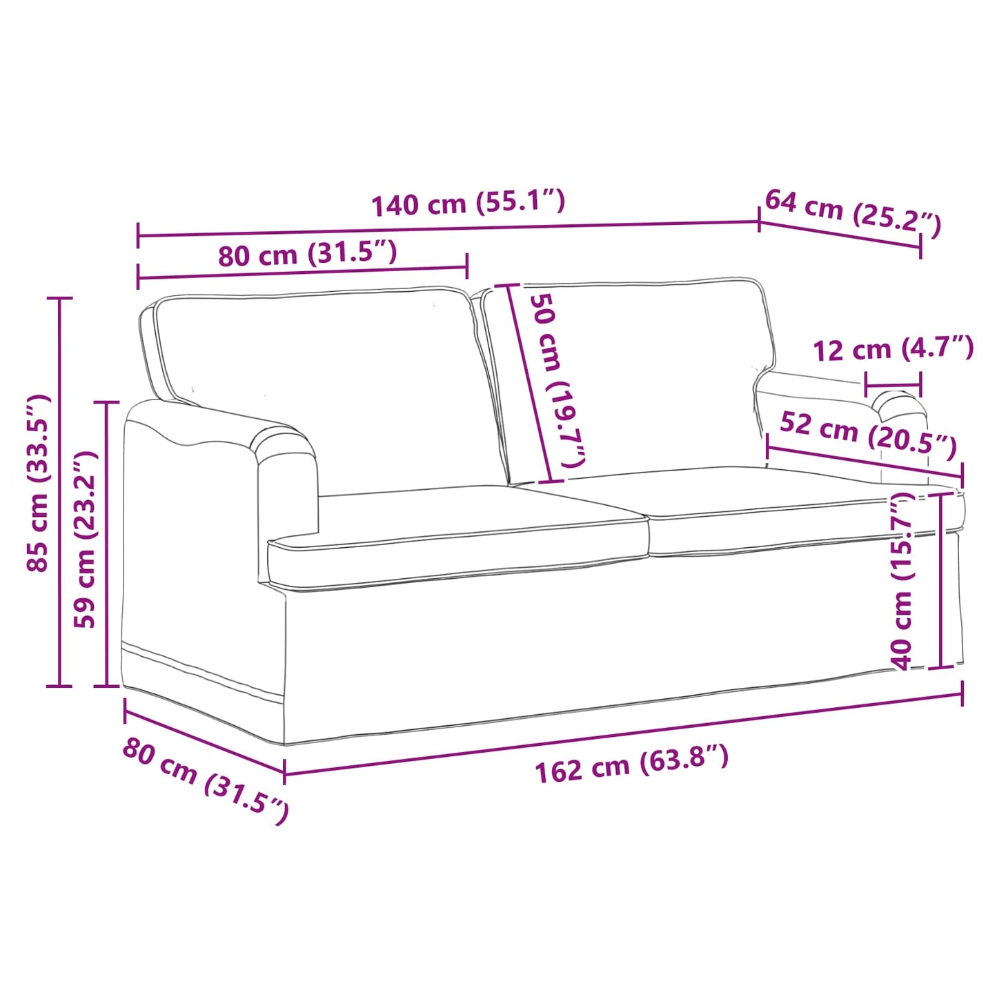 Bank 140cm Taupe Metaal
